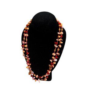 Vintage Hand Strung Shell Carnelian Agate Long Boho Beach Necklace 48 Inch